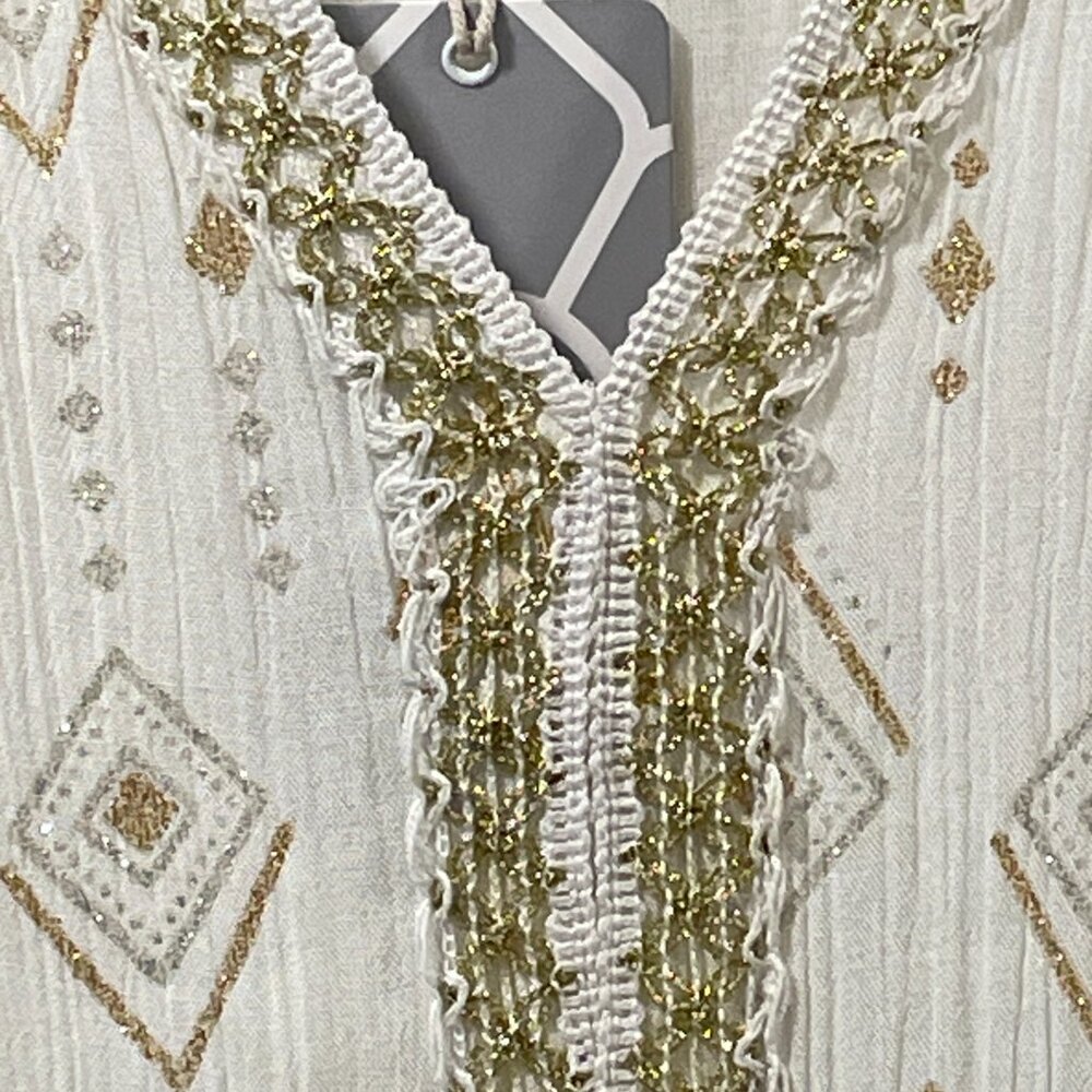 BOHERA Juleebee Flutter Sleeve V-Neck Shell Embellished White/Gold/Silver XL - Picture 9 of 13